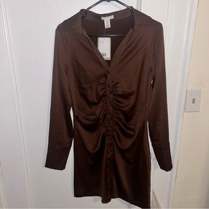 Brown Satin button-up/t-shirt dress